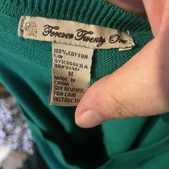 Green Vintage Forever 21 Lightweight Sweater 100% Cotton Womens MEDIUM - Picture 11 of 11